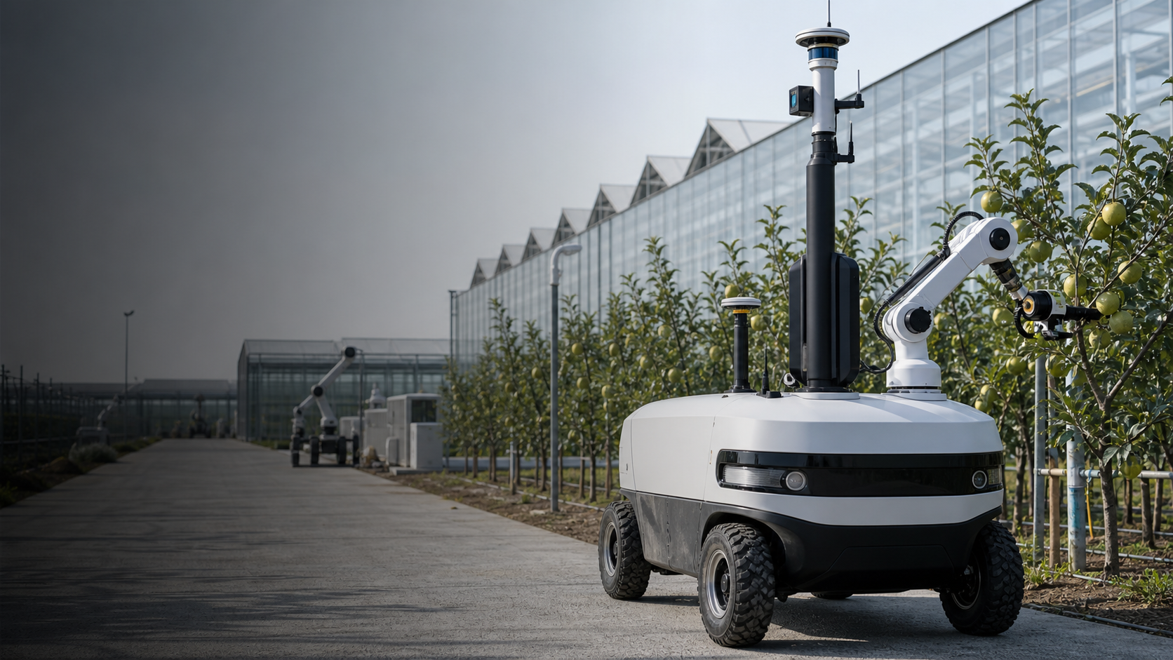 Agricultural robotics being tested in a greenhouse and orchard environment
